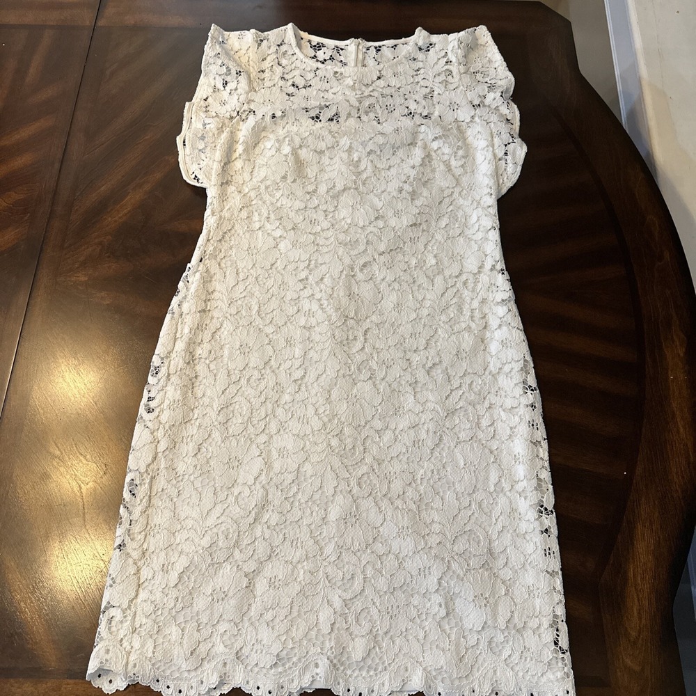 Women's Lauren Ralph Lauren Ivory Sheath Dress Knee Length Lace Overlay Sz 4